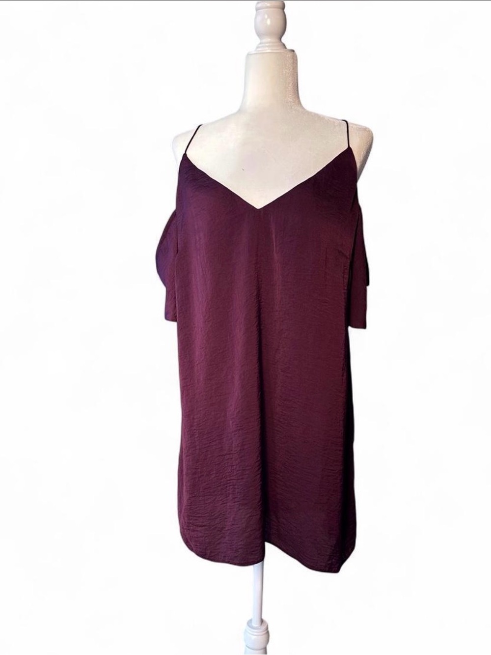 Burgundy ASOS Cold-Shoulder V-Neck Slip Dress Size 14